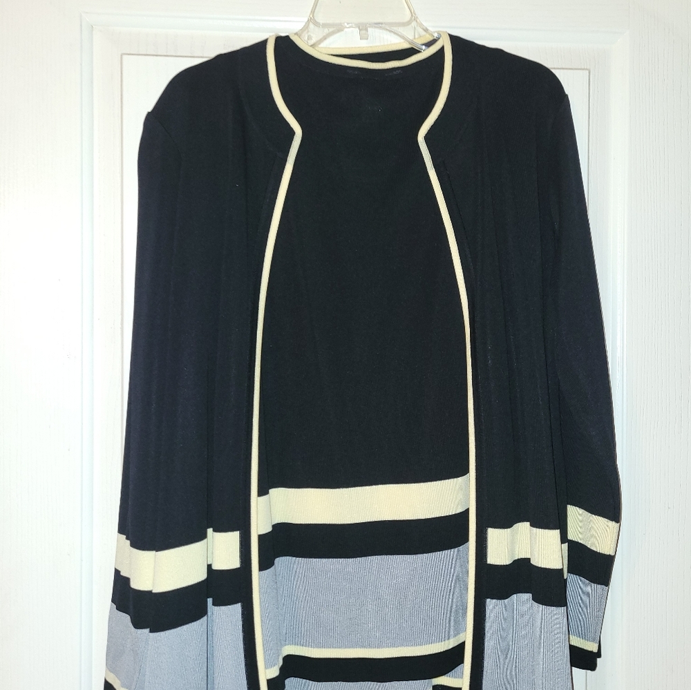 Exclusively Misook cardigan jacket & tank set Size Large Black Gray Yellow